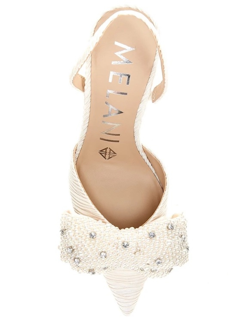 NWT Antonio Melani Champagne Pearl Bow Slingback Heels Pointed Toe Size 8 - Picture 8 of 8